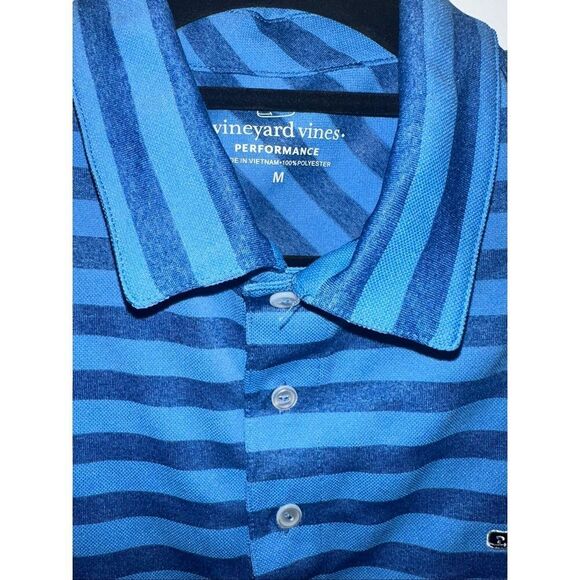 Vineyard Vines Polo Shirt Mens Medium Blue White Stripe Performance Golf Sankaty - Picture 2 of 7